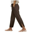 thumbnail image 1 of Pimfylm 2025 Linen Pants Women High Waist Elastic Drawstring Lounge Trousers Casual Lightweight Side Split Summer Beach Pants Brown, L, 1 of 8