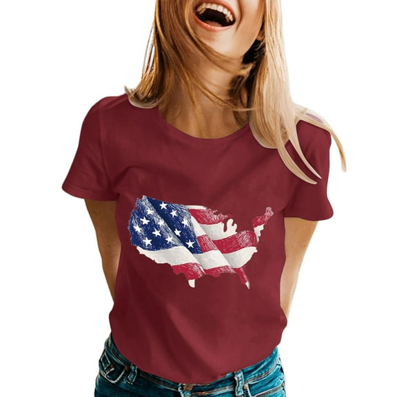 Pimfylm American Flag T Shirt Patriotic Shirts Women 4th of July Shirt Short Sleeve Stars Stripes Top Tees(,XXL)