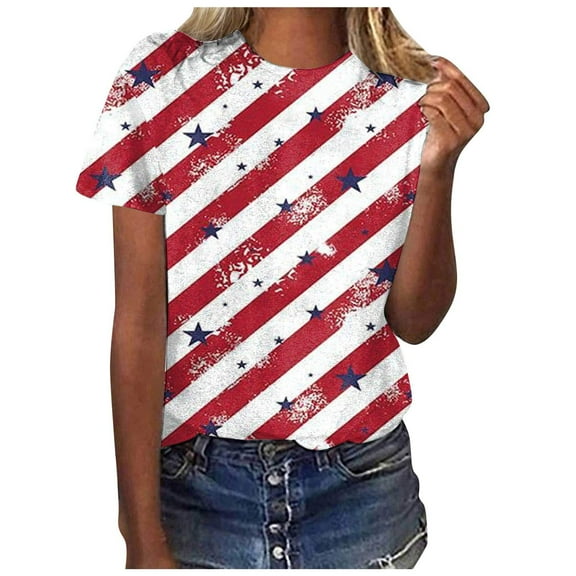 Pimfylm American Flag T Shirts for Women USA Shirt Womens Patriotic Outfit USA Flag T Shirts 4th of July Tshirt Tops(Hot Pink,L)