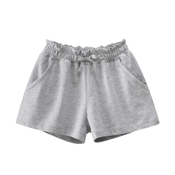 Pimfylm Athletic Shorts Girls Shorts for Girls, Running, Gym Workout Shorts for Kids, Activewear Drawstring Cotton Shorts Grey,Size for 4-5 Years