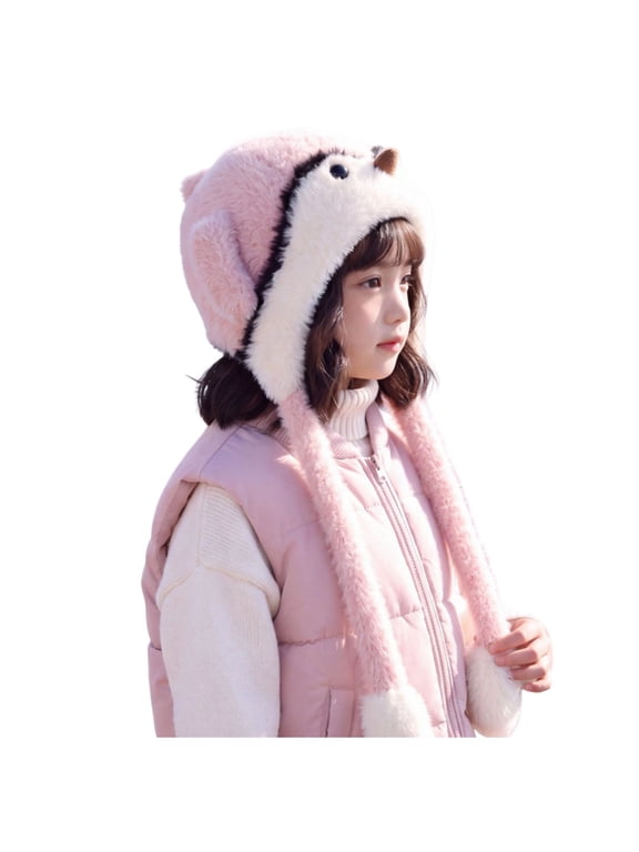 Baby Beanie Winter Hat for Newborn Kids Winter Penguin Plush Earflap Hat Squeaky Moving Ear with Pompom for 2-8 Years,Pink