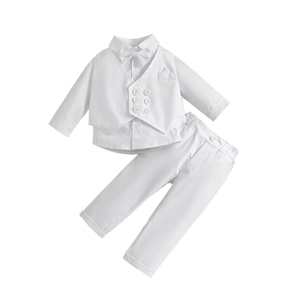 Pimfylm Baby Boy Formal Suits for Boys Baby Boy Dress Suit Clothes Sets Infant Tuxedo Gentleman Suits Outfits Bowtie Shirt Suspenders Pants Hat 3PCS White,Size for 9-12 Months