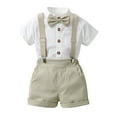 thumbnail image 1 of Pimfylm Baby Boy Outfit Boys Summer Formal Outfit Set - Gentleman Baby Boy Outfit Toddler Suit Short Sleeve Bow Tie Shirt Pants 3PCS Beige,Size for 5-6 Years, 1 of 6