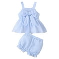 thumbnail image 1 of Pimfylm Baby Girl Outfit Little Girls Summer Short Sets Kids Ruffle Sleeveless Tank Tops and Shorts Clothes Toddler Girls 2Pcs Outfits Blue,Size for 12-18 Months, 1 of 6