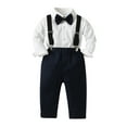 thumbnail image 1 of Pimfylm Baby Outfit Baby Boy Formal Short Set Toddler Summer Gentleman Outfit Kid Short Sleeve Bowtie Shirt Suspender Shorts Suit 3PCS Navy,Size for 18-24 Months, 1 of 5
