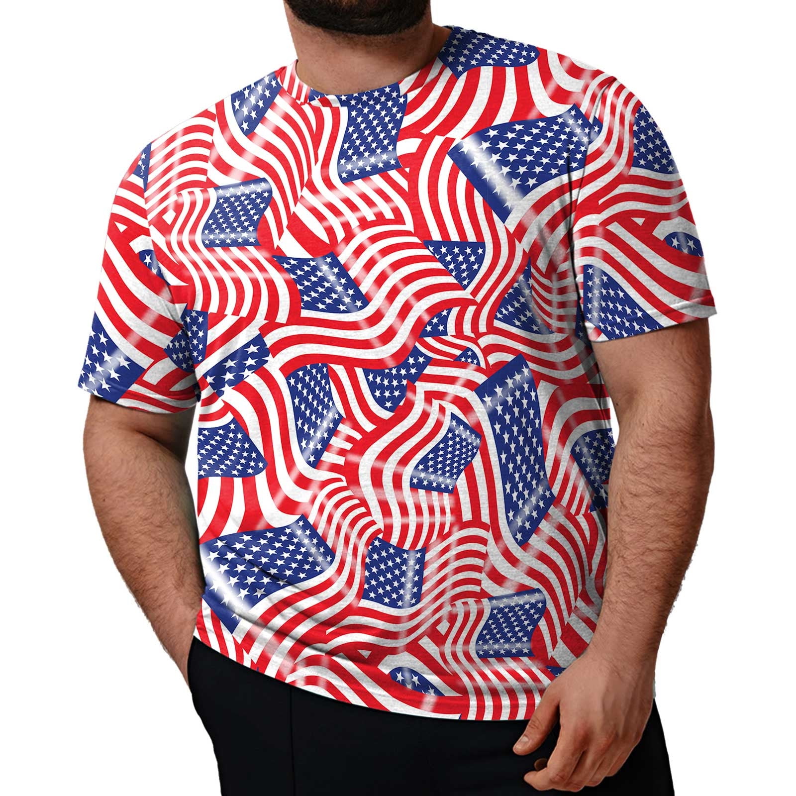 Pimfylm Big and Tall 4th of July Shirts for Men, Flag Print Crew Neck
