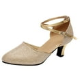 thumbnail image 1 of Pimfylm Black Platform Heels Womenâs Heels Block Heels Square Closed Toe Low Heels Dress Shoes Gold 5.5, 1 of 4