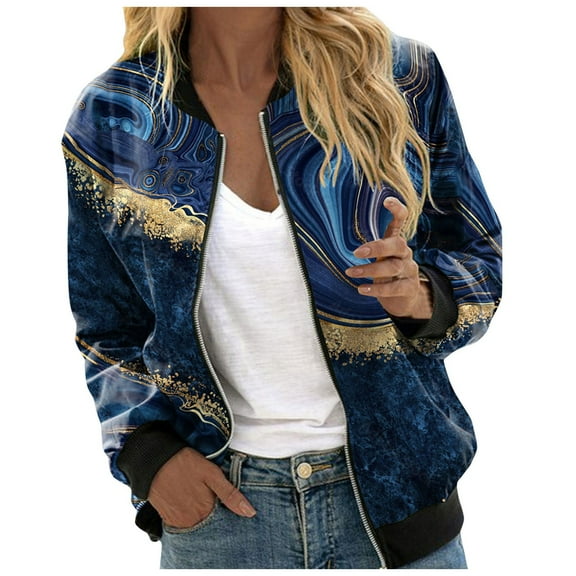 Pimfylm Bomber Jacket Women Lightweight Waterproof Coats Casual Zip Up Windbreaker With Pockets Dark Blue, XXL