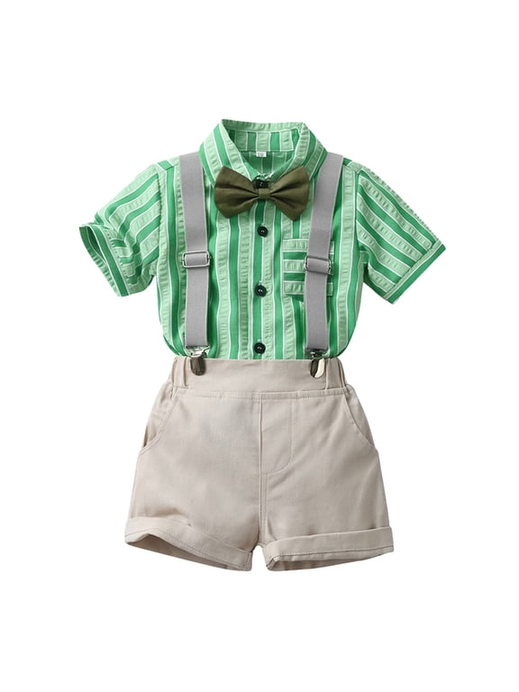 Boy Suspender Outfit Toddler Boys Short Sleeve Shirt Tops Shorts With Tie Child Kids Gentleman Outfits Size for 2-3 Years,Grey