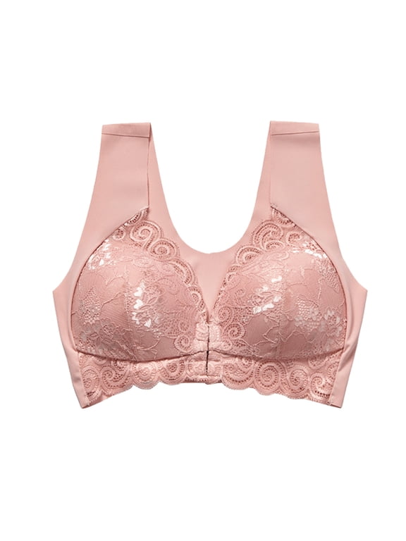Bras for Women Plus Size Push up Front Close Comfy Bras Lounge Bras Full Coverage Wrap Comfortable(Pink,7XL)