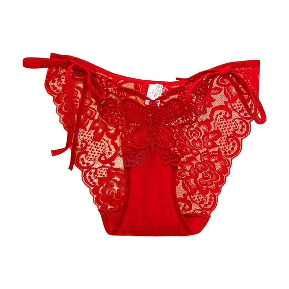 Pimfylm Bright Red Women's Underwear Cutout Sexy Mesh Underwear Low-Waisted No Trace Breathable Celebrate Wind Briefs Women Red, XXL