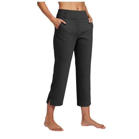 Pimfylm Capri Pants for Women Stretch High Waisted Crop Office Work Pants Casual Summer Capris Slacks Yoga Dress Pant Black, XXL