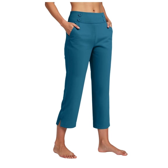 Pimfylm Capri Pants for Women Stretch High Waisted Crop Office Work Pants Casual Summer Capris Slacks Yoga Dress Pant Navy, S