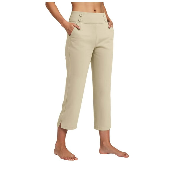 Pimfylm Capri Pants for Women Stretch High Waisted Crop Office Work Pants Casual Summer Capris Slacks Yoga Dress Pant Rose Gold, L