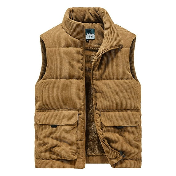 Pimfylm Cotton Vest for Men Fashion Sleeveless Warm Mens Zipper Vest Solid Color Thick Fleece Coat