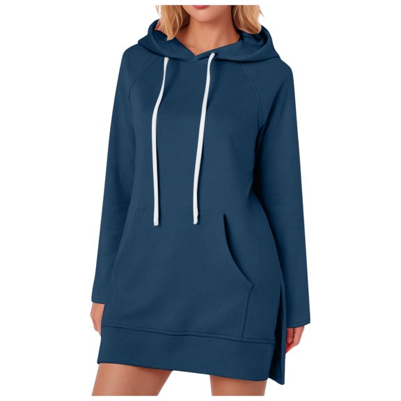 Pimfylm Cute Sweatshirts for Women Trendy Oversized Hoodie Dress for Women Pullover Sweatshirt Split Hem with Pockets Navy, XXXL