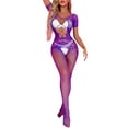 thumbnail image 1 of Pimfylm Fishnet Tights Women's Fishnet Lingerie Body Stocking Bodysuits Lingerie Fishnet for Women Purple One Size, 1 of 4