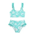 thumbnail image 1 of Pimfylm Girl Tankini Set Girls' 2 Piece Floral Print Knot Front Ruched Triangle Bikini Swimsuit Sky Blue,Size for 5-6 Years, 1 of 8