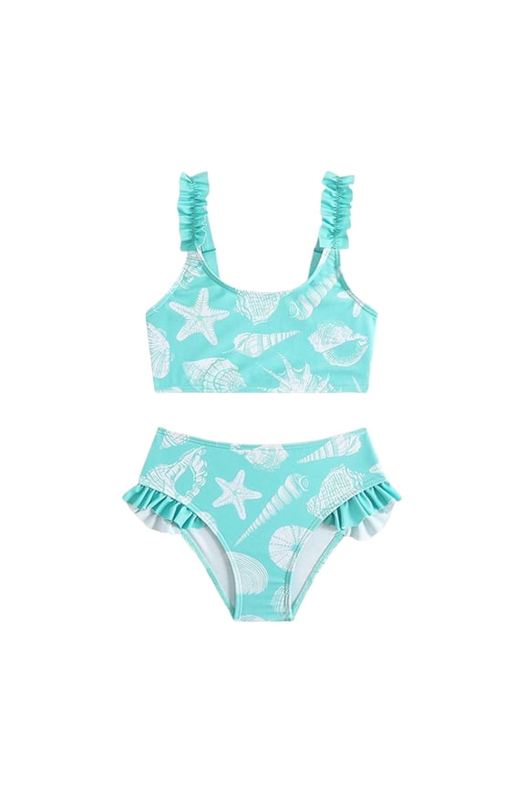 Girl Tankini Set Girls' 2 Piece Floral Print Knot Front Ruched Triangle Bikini Swimsuit Sky Blue,Size for 5-6 Years