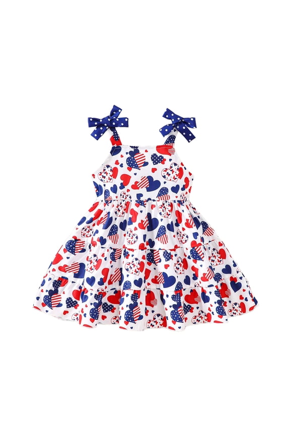 Girls 4th Of July Dress Girls American Flag Dress Fourth Of July Outfits For Toddlers Flower Girl Dress Toddler Size for 3-4 Years,Blue
