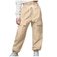 thumbnail image 1 of Pimfylm Girls Casual Sweatpants Girl's Cargo Pants Elastic Waist Wide Leg Pants with Pockets Khaki,Size for 9-10 Years, 1 of 7