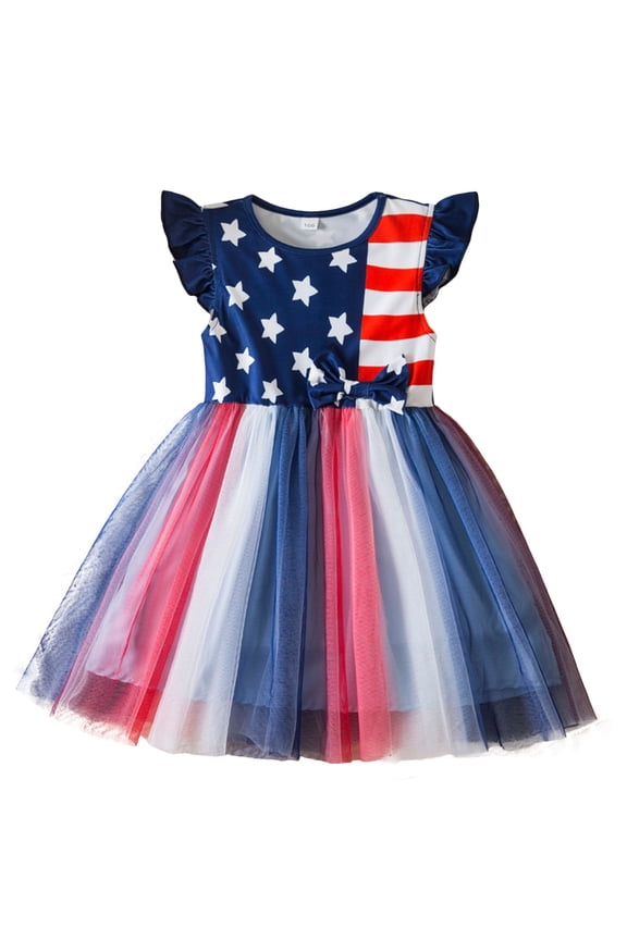 Girls Usa Dress Usa Dresses for Girls 4th Of July Clothing For Baby Flower Girl Dress Toddler Size for 5-6 Years,Dark Blue
