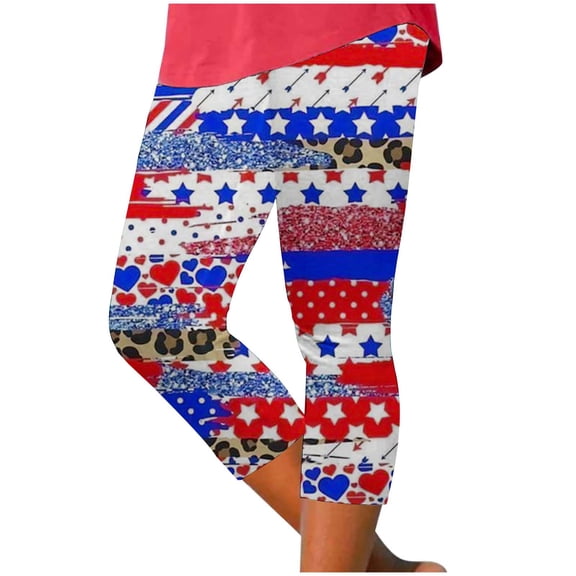 Pimfylm High Waisted Leggings Plus Size Capri Ladies' Fourth of July Printed Sports Leggings Yoga Pants Plus SizeLeggings(Purple,3XL)