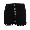 thumbnail image 1 of Pimfylm Jean Shorts for Women Casual Summer High Waisted Button Frayed Raw Hem Denim Shorts Black, M, 1 of 5