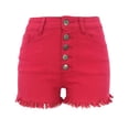 thumbnail image 1 of Pimfylm Jean Shorts for Women Casual Summer High Waisted Button Frayed Raw Hem Denim Shorts Red, L, 1 of 5