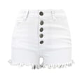 thumbnail image 1 of Pimfylm Jean Shorts for Women Casual Summer High Waisted Button Frayed Raw Hem Denim Shorts White, XL, 1 of 5