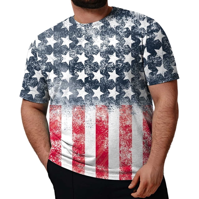 LA LEELA Men's American USA Flag Stars Patriotic Shirt - Short Sleeve, Stone Color, Size XL