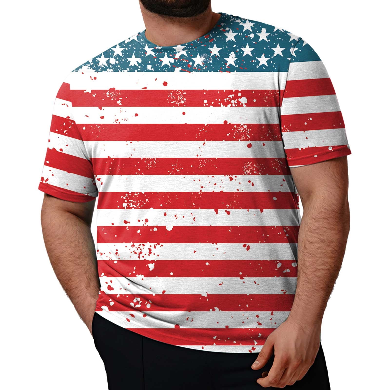 Pimfylm July 4th Shirts for Men Big and Tall Freedom Washed USA Flag ...