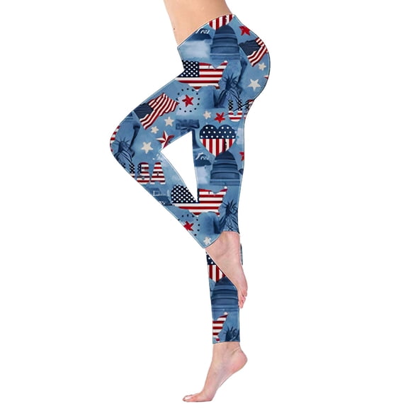 Pimfylm July 4th Women's Tight Yoga Pants Print Leggings Flare Leggings Plus Size Workout Leggings Capris for Women(Blue,S)