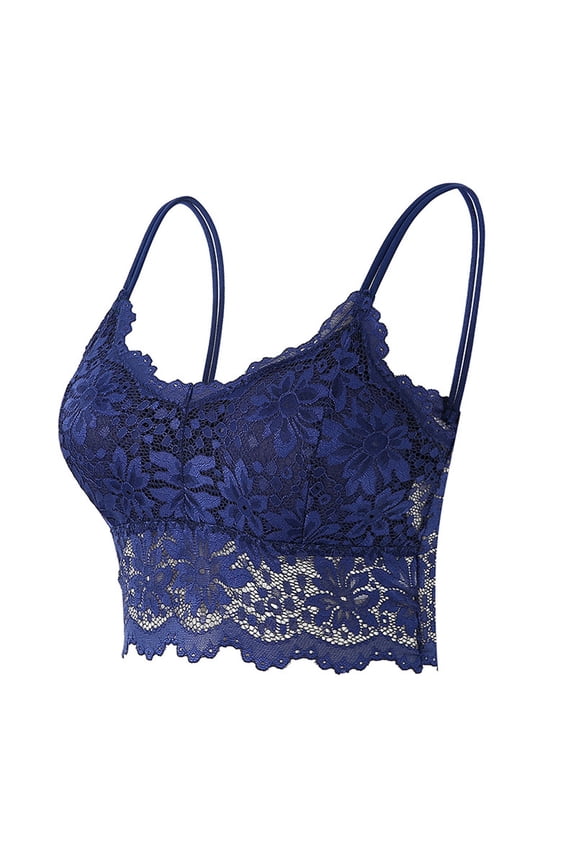 Lace Bralette for Women Padded Bralette Sexy V Neck Camisoles Y2k Tank Slim Cami Crop Top Blue, S