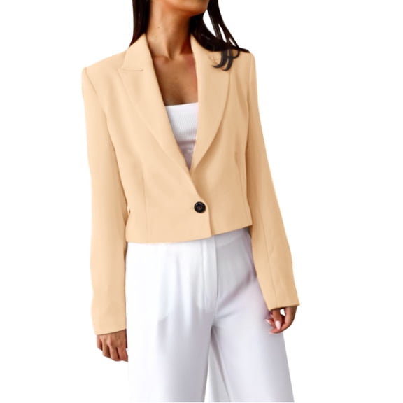 Pimfylm Linen Blazer Women Summer Lightweight 3/4 Sleeve Jacket Dressy Open Front Cardigan Business Casual Work Outfits Beige, M