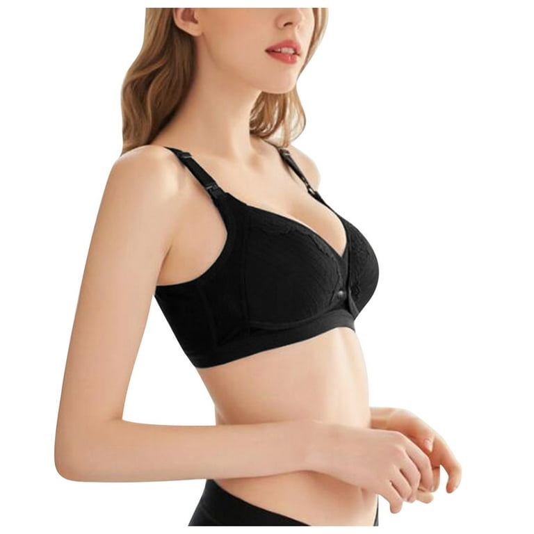 LBECLEY Underwire Padded Bras for Women Womens Solid Color Glossy Underwear Small  Chest Gathered Top Comfortable Breathable No Steel Ring Black M 