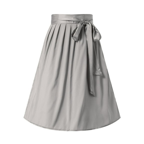 Pimfylm Long Maxi Skirts for Women with Bow 2025 Summer Elegant Casual High Waisted Solid A-Line Pleated Skirt Grey, M