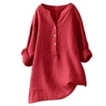 thumbnail image 1 of Pimfylm Loose Button Down Blouse Tops Stand Solid Sleeve Collar Long Casual Women Shirt Women's Blouse Red S, 1 of 3