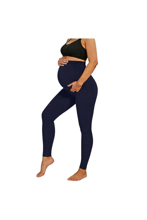 Maternity Leggings For Women Maternity Thermal Pants Over The Belly Pregnancy Trousers Comfy Stretchy Casual Leggings Pants for Winter Navy,Size for S