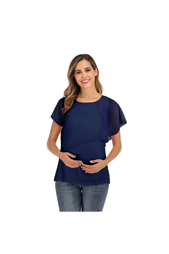 Maternity Short Sleeve Shirt Ribbed 2026 Womens Maternity Nursing Tops/Shirts Short Sleeve Wrap V Neck Tie Back Maternity Clothes Navy,Size for XL