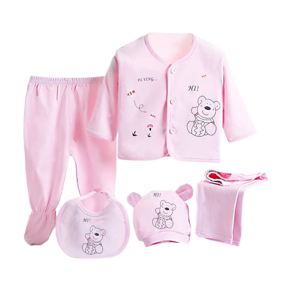 Pimfylm Newborn Girl Clothes Baby Soft Cotton Clothing Set Cotton Full Month Clothing New Born Baby Underwear Set 5PCS Pink,Size for 0-3 Months