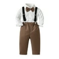 thumbnail image 1 of Pimfylm Newborn Outfits Baby Boy Formal Short Set Toddler Summer Gentleman Outfit Kid Short Sleeve Bowtie Shirt Suspender Shorts Suit 3PCS Brown,Size for 2-3 Years, 1 of 6