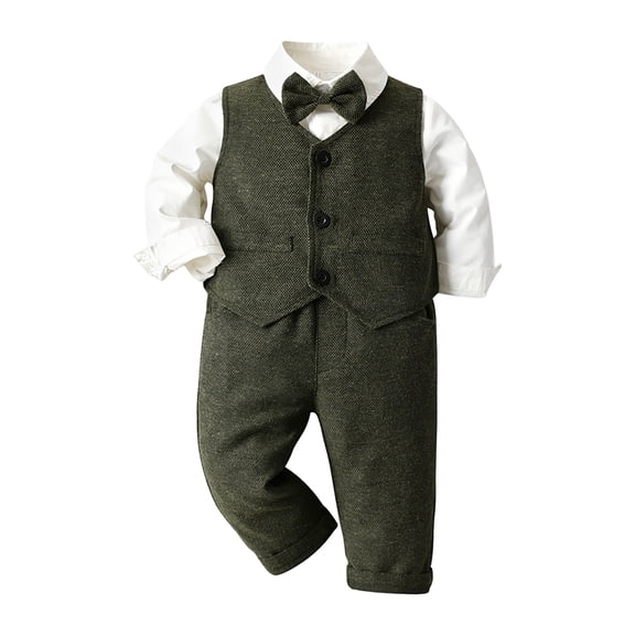 Pimfylm Newborn Outfits Baby Boy Toddler Boy Suit Baby Boys Wedding Dress Outfit Formal Gentleman Clothes Set Dress Shirt Bowtie Suspenders Pants 1PC Blue,Size for 18-24 Months