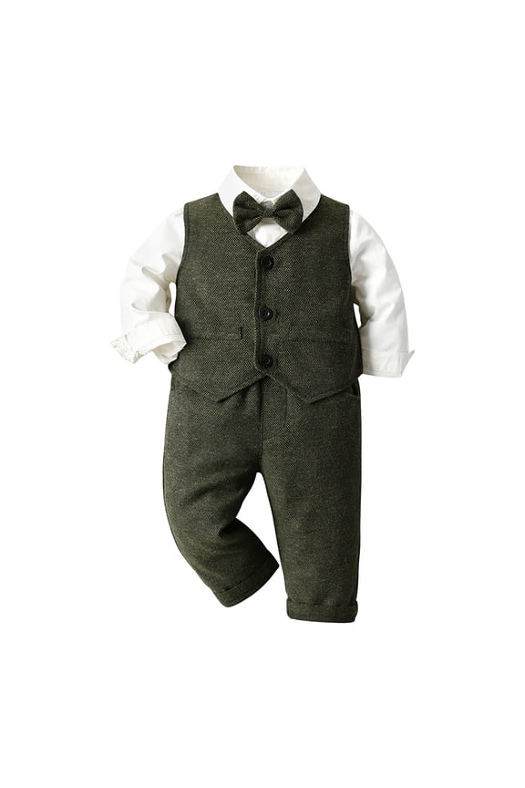 Newborn Outfits Baby Boy Toddler Boy Suit Baby Boys Wedding Dress Outfit Formal Gentleman Clothes Set Dress Shirt Bowtie Suspenders Pants 1PC Blue,Size for 18-24 Months