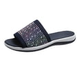 thumbnail image 1 of Pimfylm Outdoor Slippers For Women Women's Clear Studded Rhinestone Slide Sandals Slip on Open Toe Cute Flat Sandals for Summer Dark Blue 6.5, 1 of 4