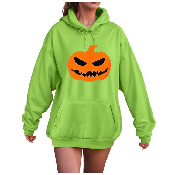 Pimfylm Oversized Halloween Hoodies for Women Crew Neck Long Sleeve Witch Pumpkin Bat Ghost Print Sweatshirts Light Green, XXXL