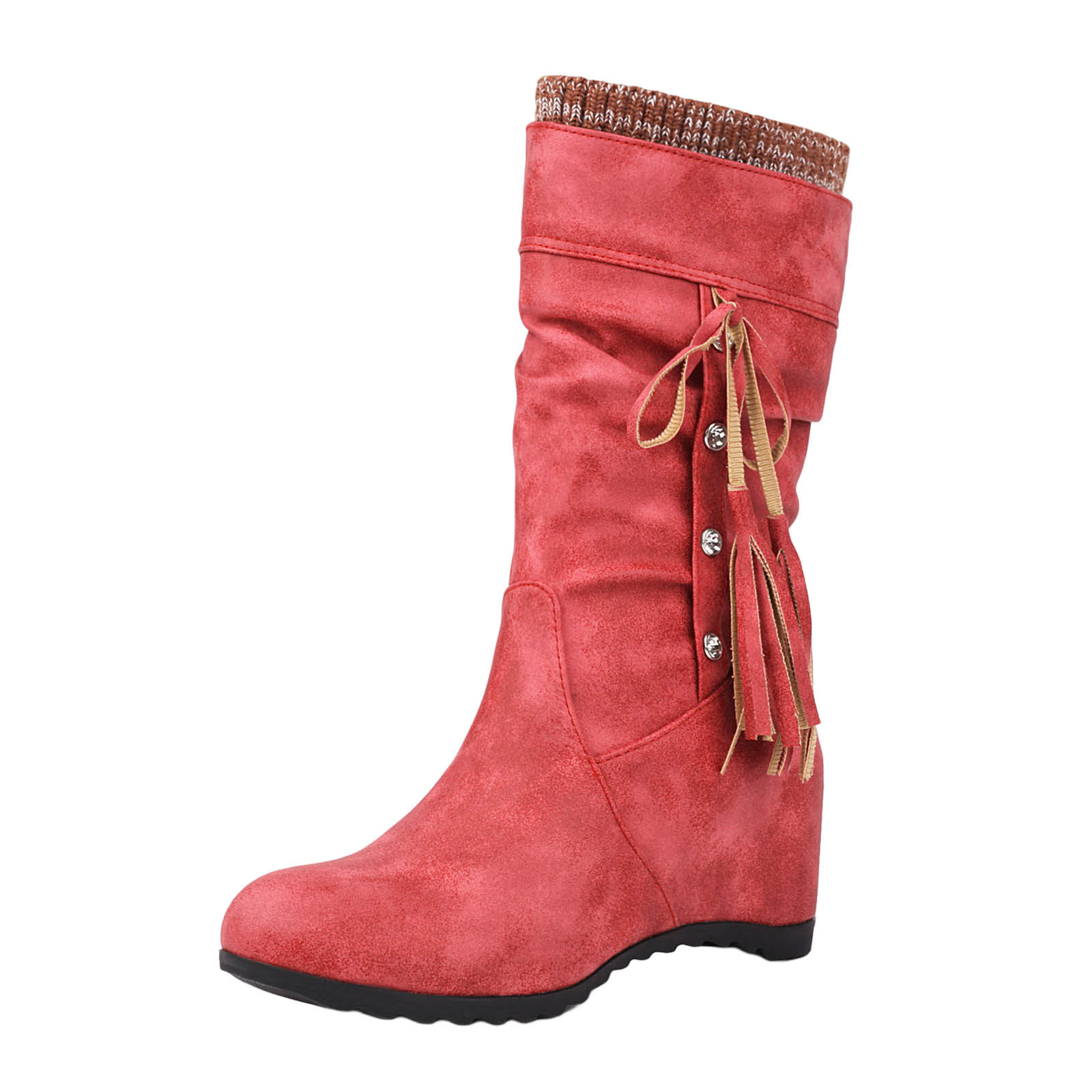 Pimfylm Platform Mid Calf Boots for Women Pointed Toe Fall Booties