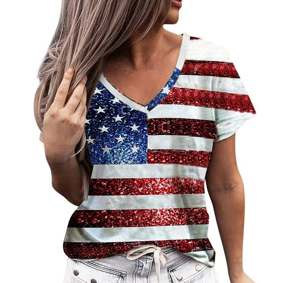Pimfylm Plus Size Tops for Women Solid Color Short Sleeve V Neck Shirt 4th of July Summer(Grey,L)