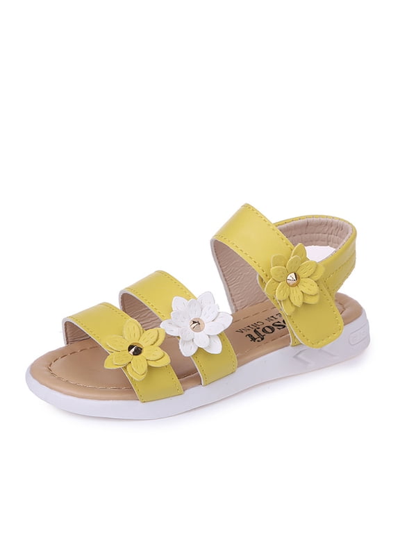 Sandals Girls Sandals Low Heels Dress Pump Ankle Strap Open Toe Flower Girl Wedding Party for Toddler Little Big Kid Yellow 3 Years