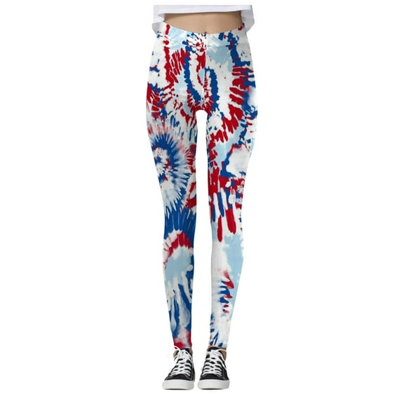 Pimfylm Stars and Stripes Leggings for Women Casual Yoga Pants High Waist Loose Straight Pants Red White Blue Clothing Fourth of July Outfits(Blue,S)